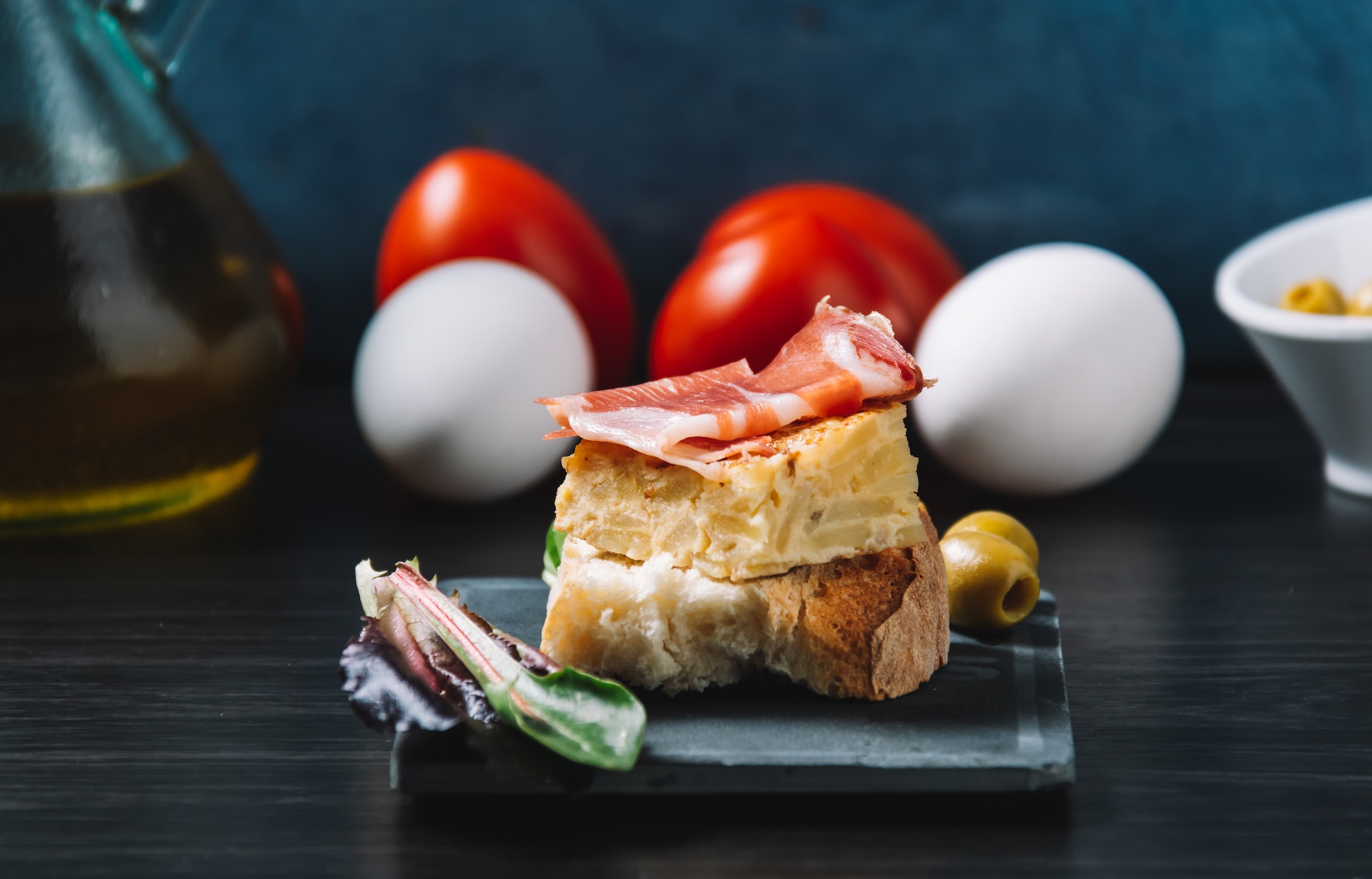 Delicious spanish tapas on a wooden table